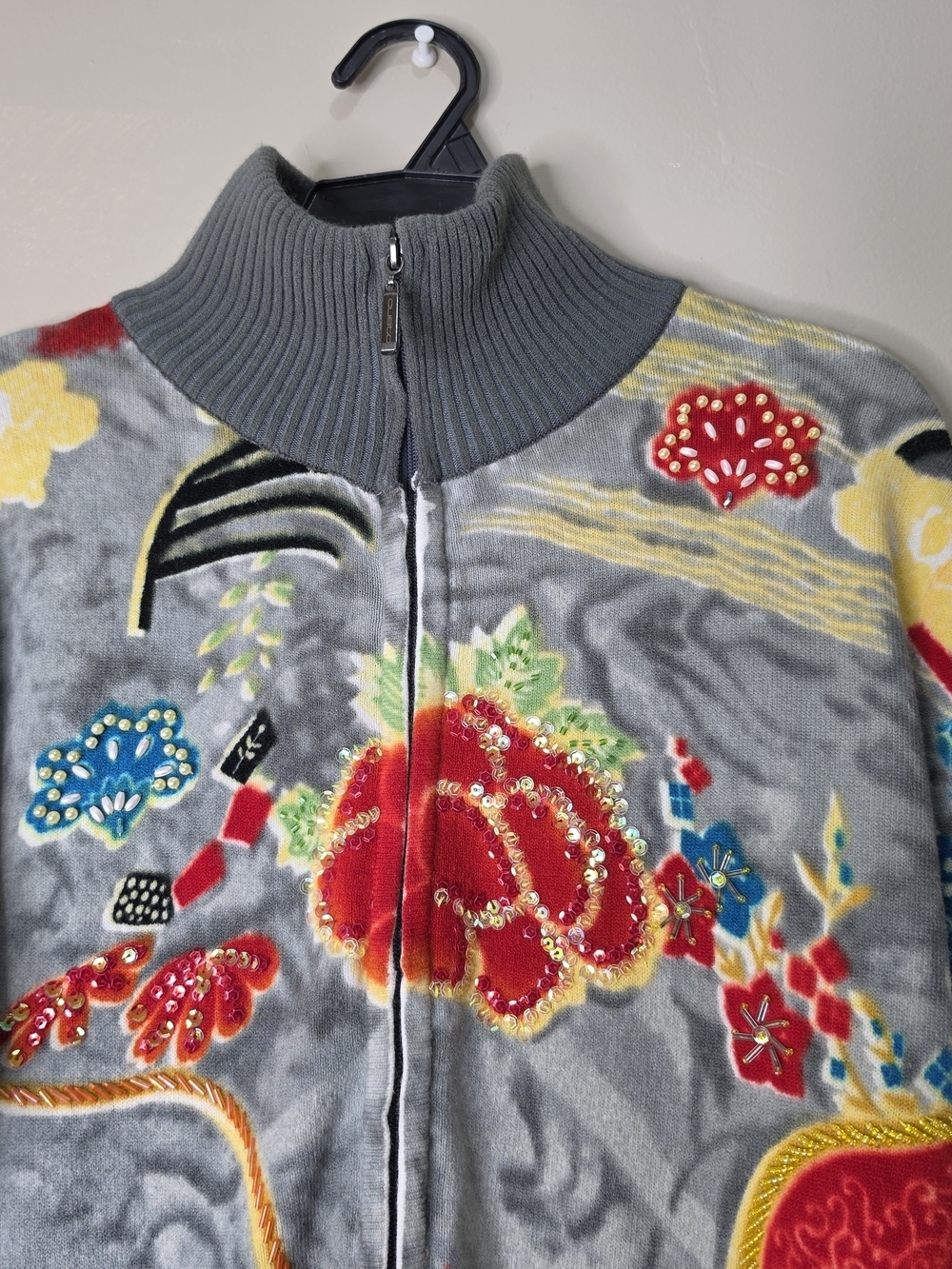 Custo Barcelona Vintage Zip Sweater Beaded Graphic Rare Wool Size M - Picture 2 of 16